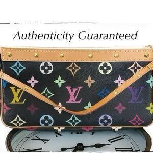 Authentic Louis Vuitton x Takashi Murakami Multicolor Pochette Accessories Bag